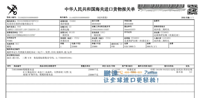 紫水晶進口報關單